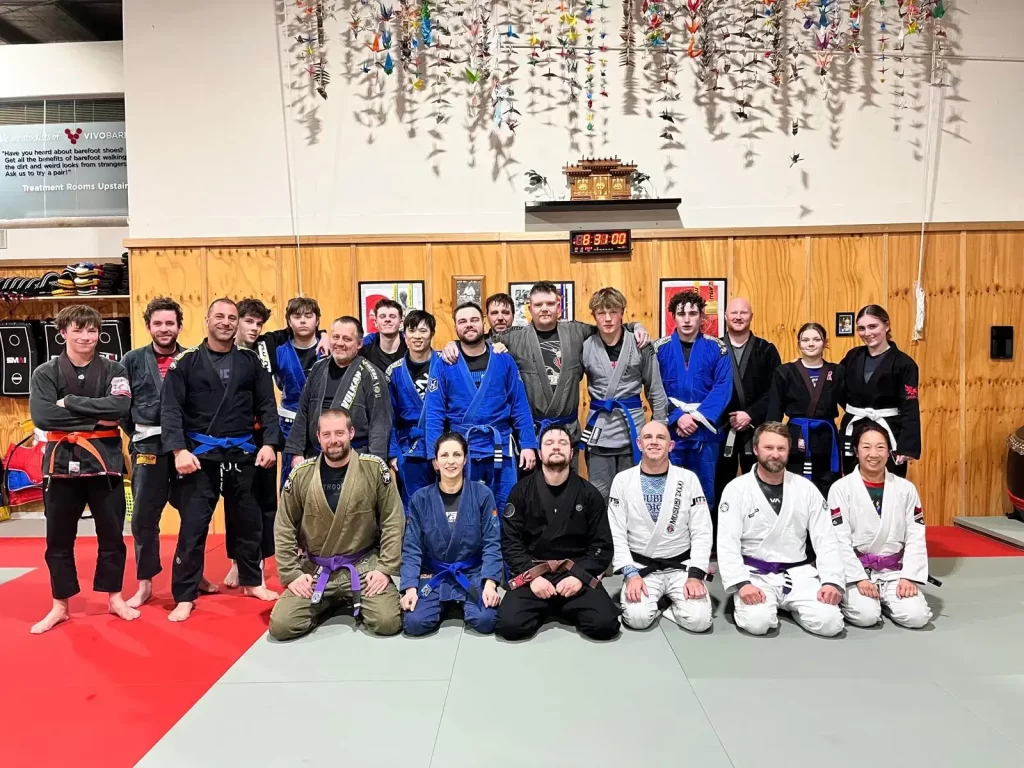 Group photo of Brazilian Jiu-Jitsu participants at Eltham Martial Arts Academy Australia